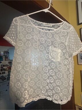 Abercrombie & Fitch White Floral Lace Short Sleeve Top